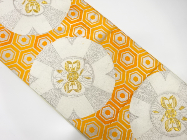 JAPANESE KIMONO / ANTIQUE FUKURO OBI / SILK / WOVEN FLOWER CREST